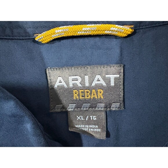 Ariat Mens Navy Rebar Washed Twill S/S Button Cotton Work Shirt Pocket Sz XL - Picture 6 of 14